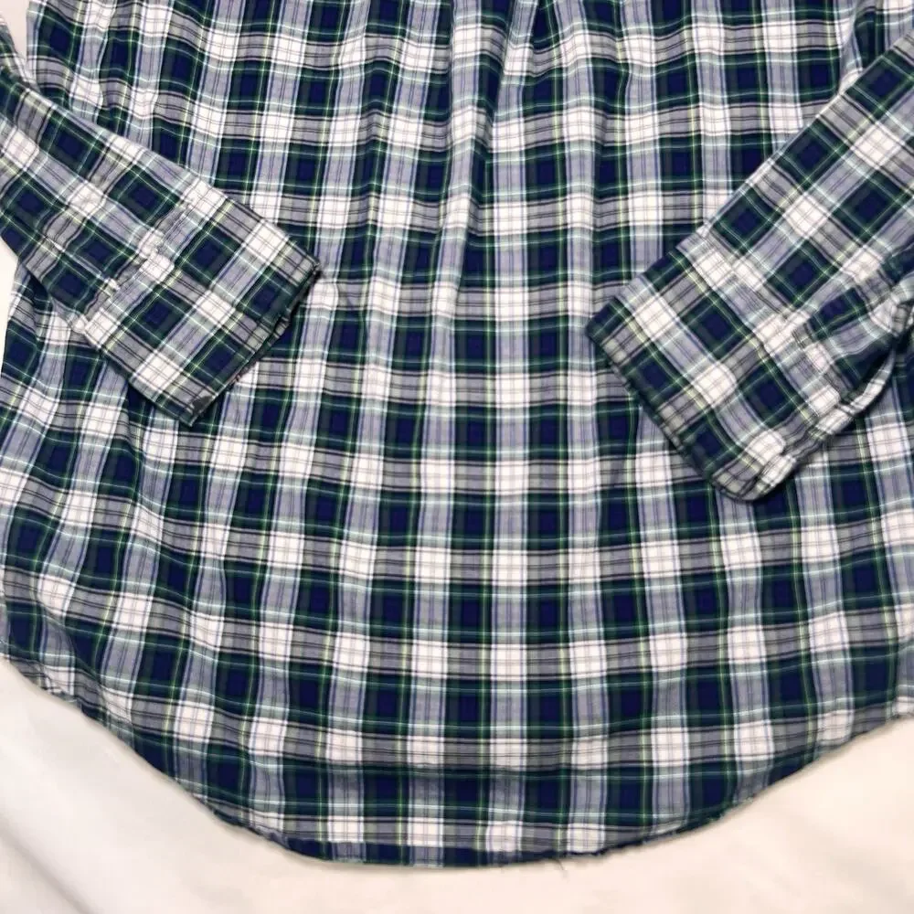 Ralph Lauren Shirt Boys Size M (10-12) Blue Green Tartan Plaid Button Down Polo